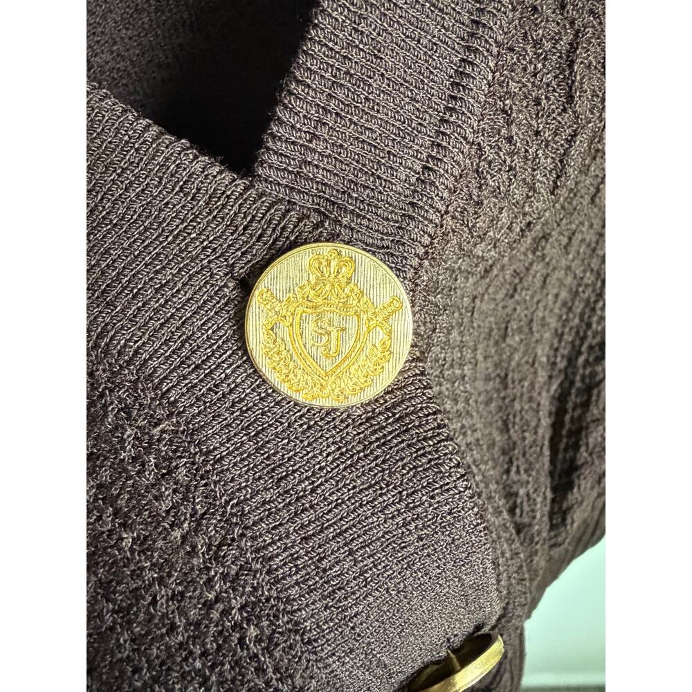 St. John Sport Wool Blend Puff Sleeve V-Neck Cardigan Sweater Brown Womens Large - Picture 5 of 9